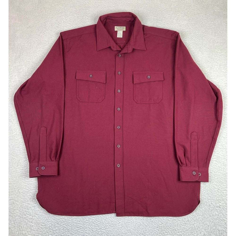 LL Bean Chamois Cloth Shirt Mens 2XLT Red Cotton Flannel Button Up 187924